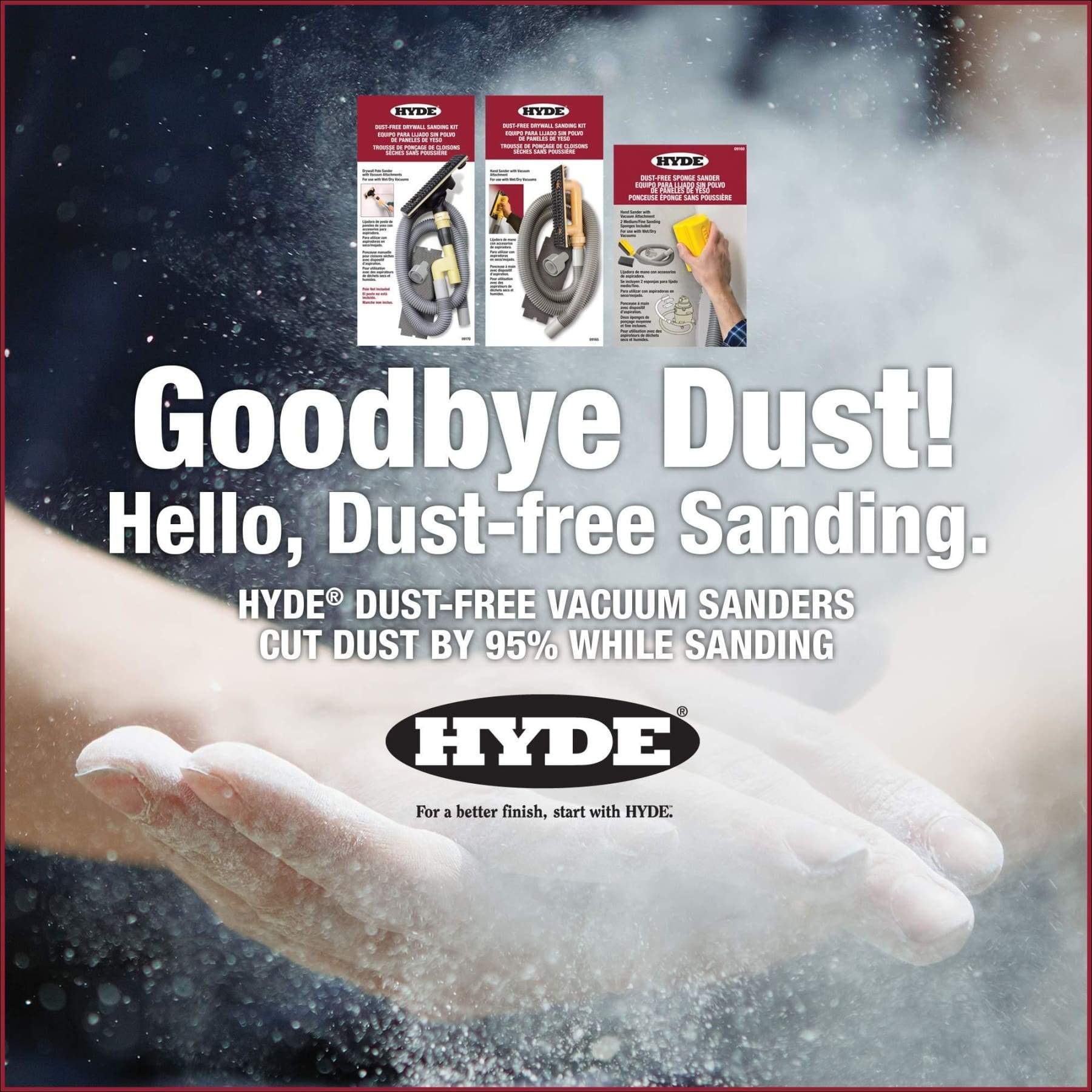 Hyde Tools 09165 Dust Free Drywall Vacuum Hand Sander With 6 Foot