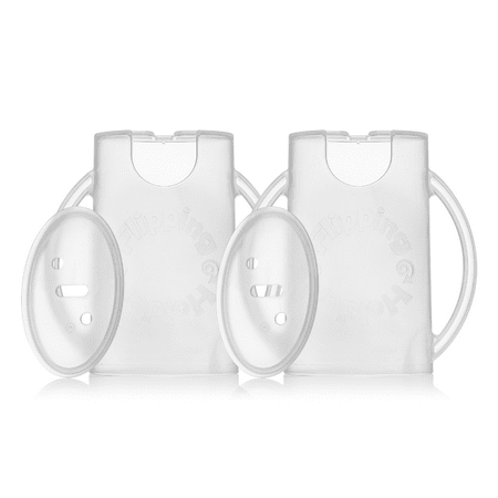 Squeeze Proof Flipping Holder DELUXE with lid 2-Pack for Food Pouches & Juice Boxes (White x 2) - Multipurpose Design with Cover - Prevent Messes & Support Self-Feeding - Handles