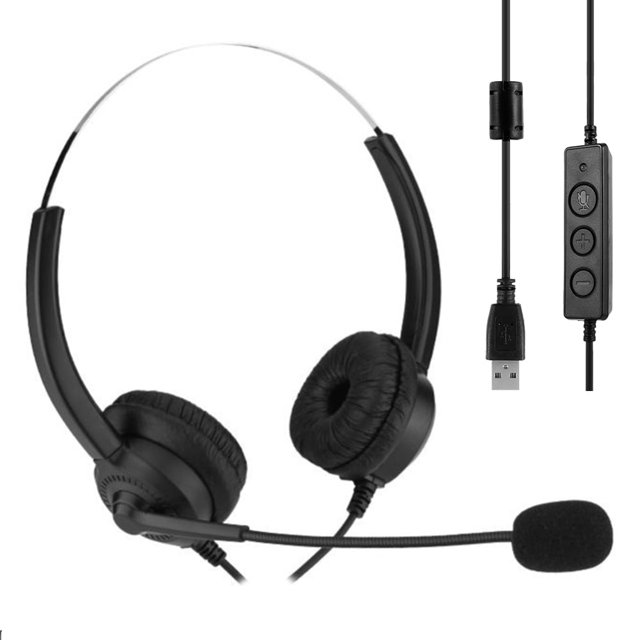 USB Headphones with Microphone Stereo Sound and USB with Noise Canceling In-Cable Controls for PC Laptop