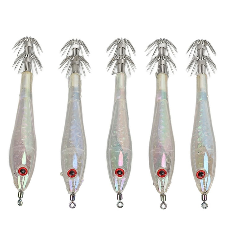 5PCS Hard Fishing Lure Simulation Squid False Bait Hooks Artificial Squid  Double Hook JigTransparent White