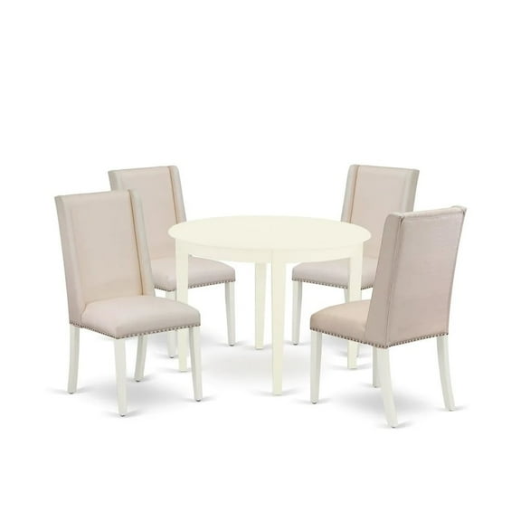 East West Furniture Boston 5-piece Wood Dining Set in Linen White