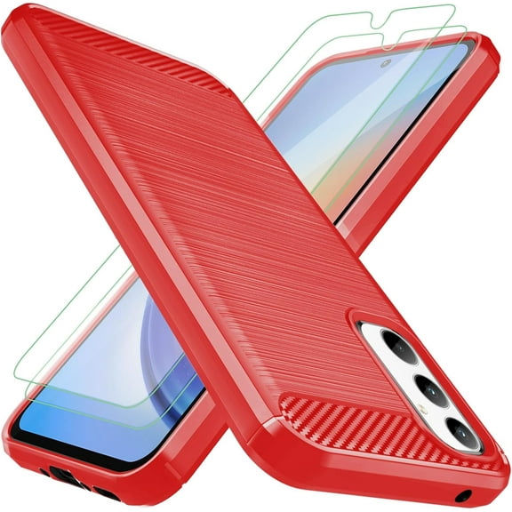 for Samsung Galaxy A35 5G Case: with 2pcs Screen Protector Shock-Absorption Flexible TPU Rubber Protective Cover for Samsung Galaxy A35 5G Phone Case(Red)