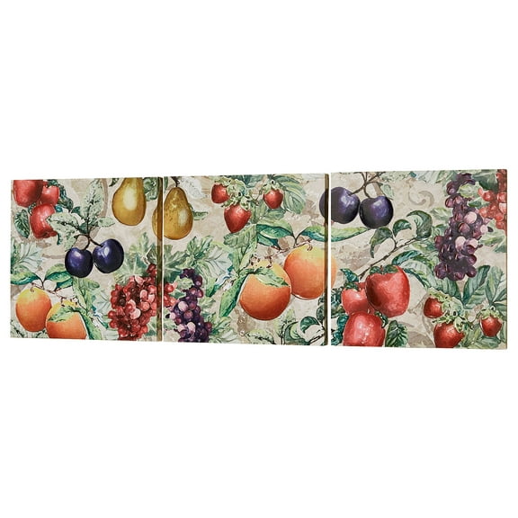 Natures Bounty Ripe Fruit Canvas Triptych Wall Art Set Orange, Purple and Red Tones 20” Square Set of 3