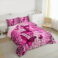 thumbnail image 3 of jejeloiu Cheetah Print Bedding Comforter Set,Leopard Pattern Twin Comforter Sets,Pink Butterflies Bedding Set For Girls Kids,Breathable Home Decor Reversible,2pcs, 3 of 8