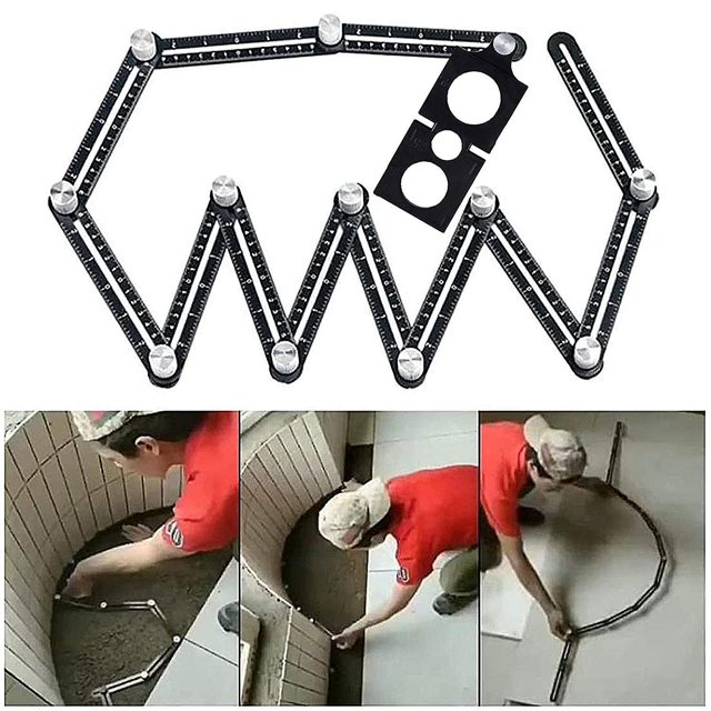 BRILLAR Herramienta para azulejos multiángulo - Aleación de aluminio con orificio - 12 lados - Negro