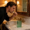 thumbnail image 4 of Plastic Toothbrush Cup - Scandinavian Bathroom Vanity Accessory, Tall Ridged Texture, Wide-Mouthed Design with Integrated Handle, Green, JKODE, 4 of 9
