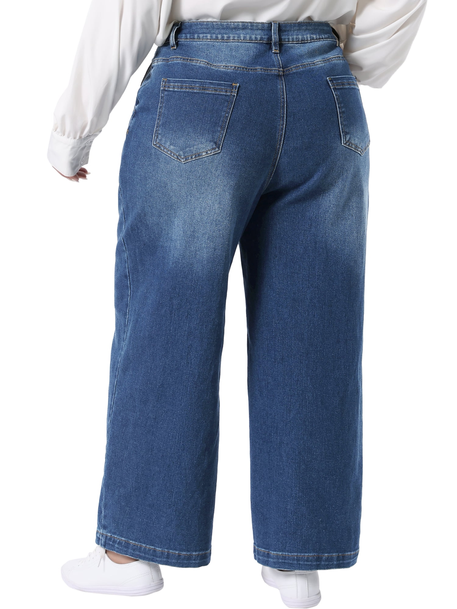 DARING DIVA Women's Plus Wide Leg Stretch with Pockets Denim Ankle Pants 3X Dark Blue