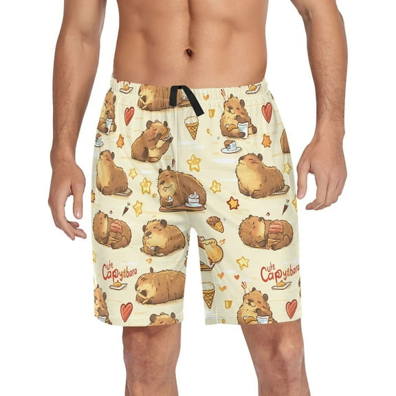Men's Pajama Shorts Bottoms with Pockets Soft Lightweight Lounge Sleep Wear Cute Capybaras Doing Various Activities