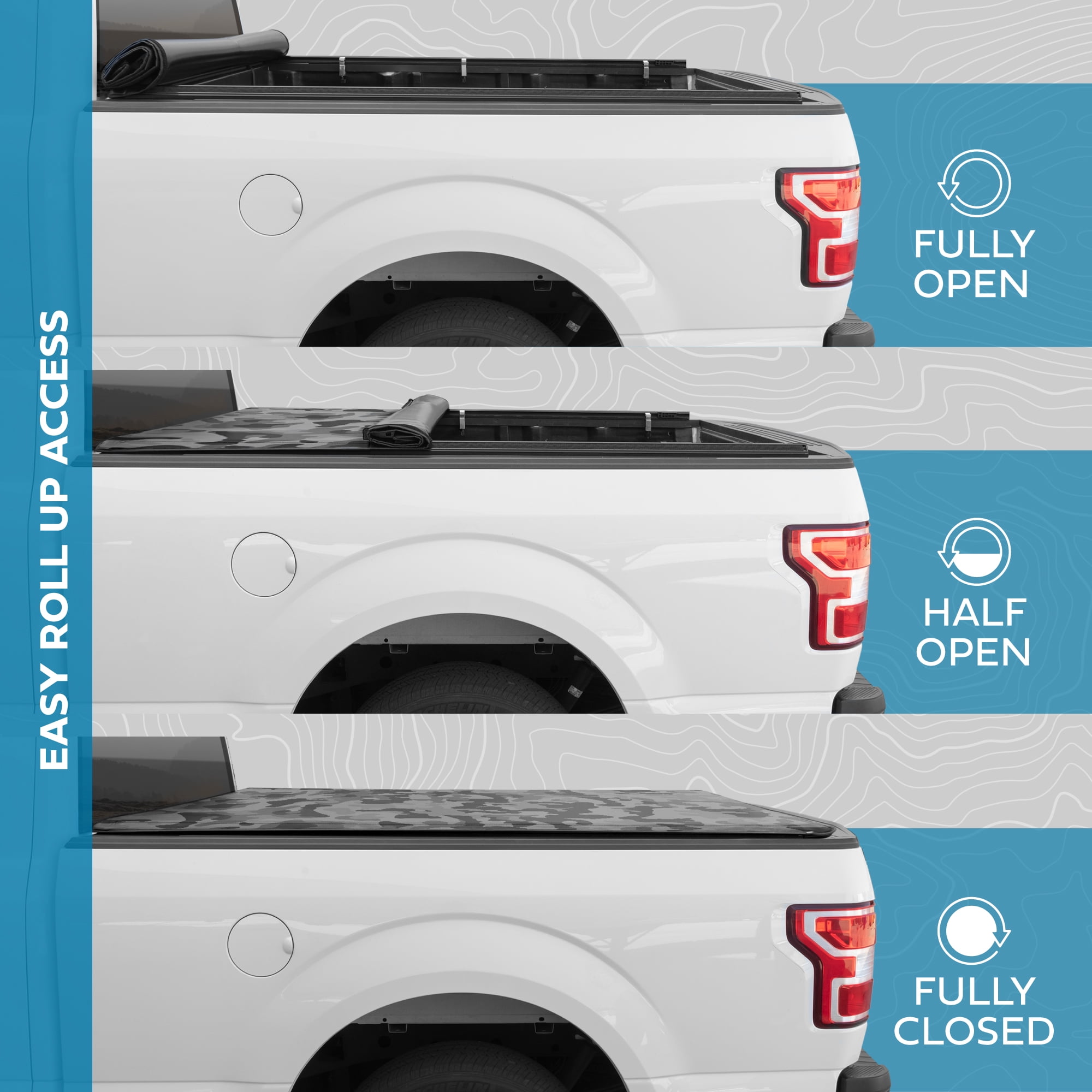 Camo Soft Roll-Up Truck Tonneau Cover for Ram 1500 (2009-2025) / Ram 2500 & 3500 (2009-2025) with Extra Short 5.7 ft Bed Length