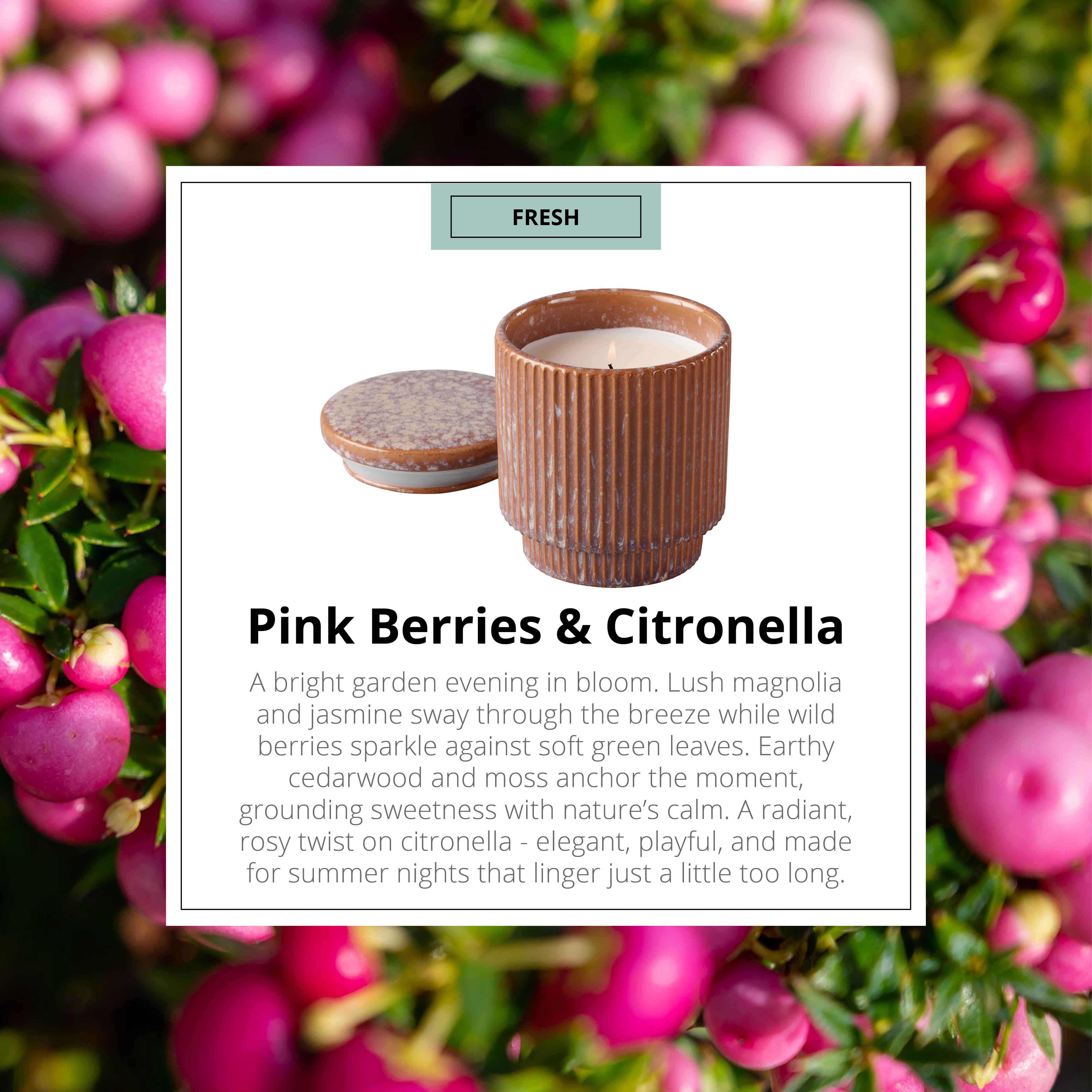 Better Homes & Gardens Ribbed 15 oz Single-Wick Pink Berries & Citronella Outdoor Jar Candle