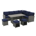 thumbnail image 5 of JOIVI 7 Piece Patio Furniture Set, Outdoor Dining Sectional Sofa Set with Aluminum Top Dining Table, Rattan Dining Conversation Furniture Set with Ottomans for Deck, Backyard, Navy Blue, 5 of 9