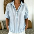 thumbnail image 2 of DHFJKG Linen Polo Shirts For Women Short Sleeve Loose Fit Striped Printed Shirts Summer Beach Vacation Clothes Soft Tops, 2 of 4
