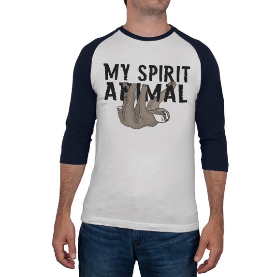 Sloth My Spirit Animal Mens Soft Raglan T Shirt White-Navy X-LG