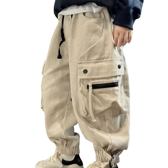 DeHolifer Boys' Pants Outdoor Windproof Waterproof Sports Elastic Waisted Straight Leg Cargo Pants with Multi Pockets,6 Years