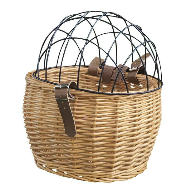 Cesta De Bicicleta Hecha A Mano, Portabicicletas Portátil Para Mascotas, Cesta De Mimbre Almacenable Para Bicicleta, Cesta Delantera Para Manillar Con Correa De Cuero Y Cubierta De Hierro Speravity EL013932-02