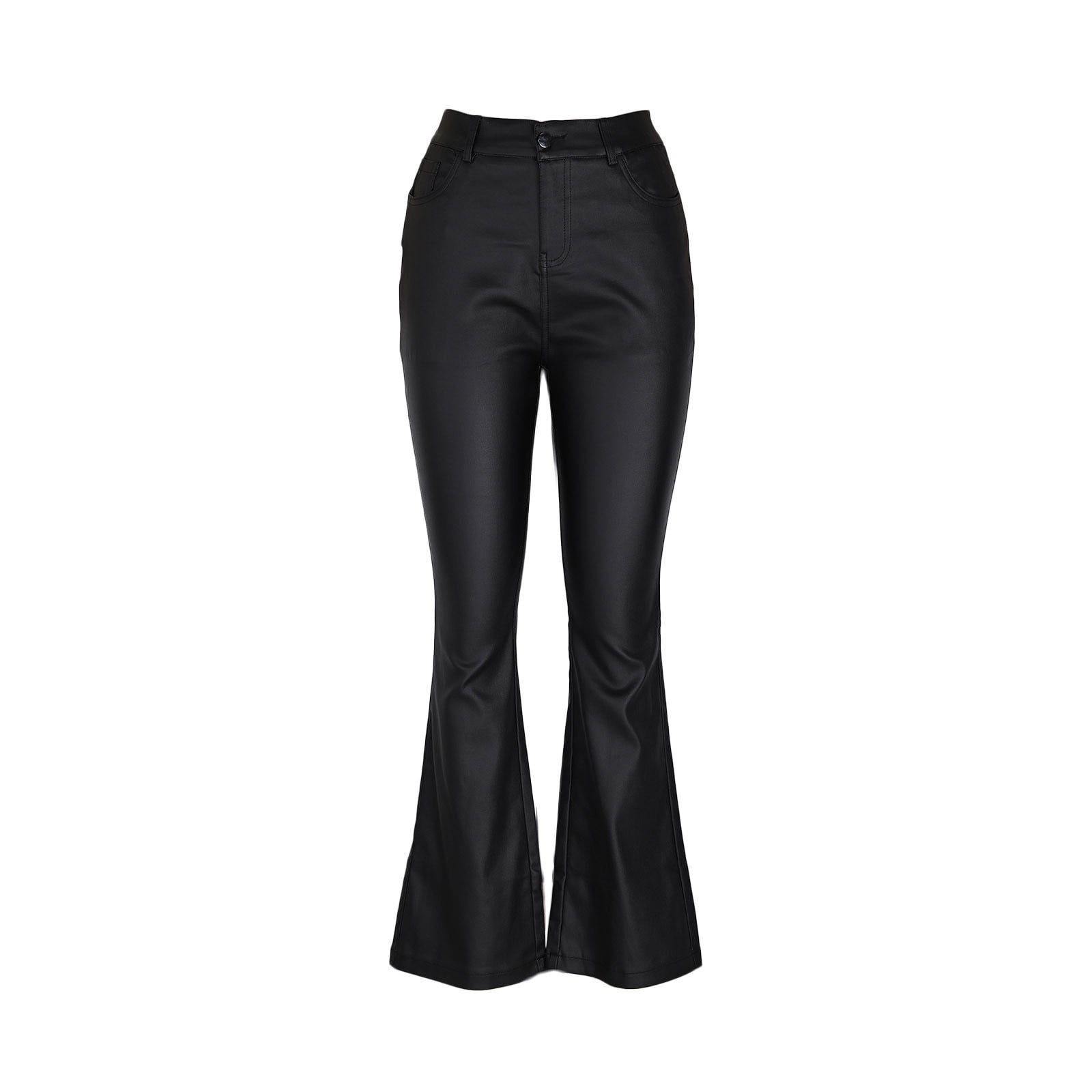 Hfnxid Women's Faux Leather Flare Pants High Waisted Bell Bottom Tight Trousers Slim Fit Party Pant Fashion Casual Clubwear