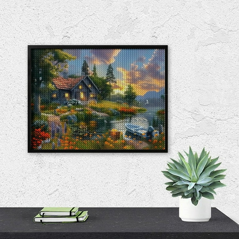Diamond Art Kits for Adults - Cozy Cottage Lakeside Sunset DIY