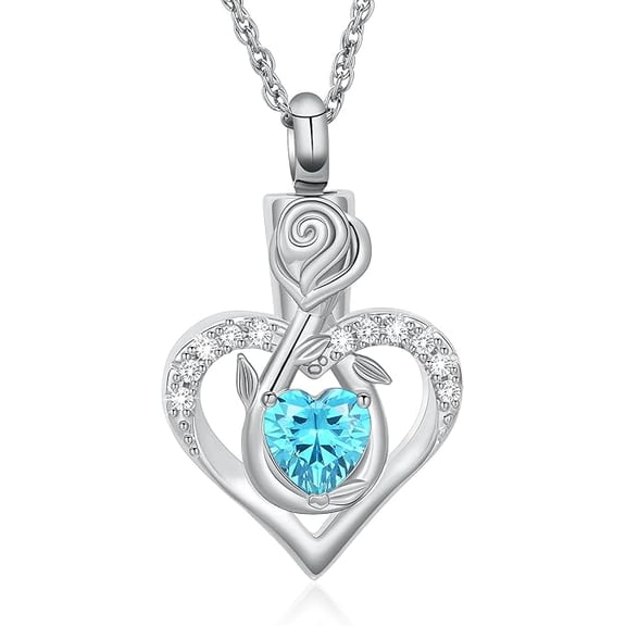 Roseflower Cremation Jewelry Birthstones Heart Urn Necklace for Ashes Cremation Jewelry Memorial Rose Flower Necklace Heart Urn Locket Ashes Keepsake Necklace