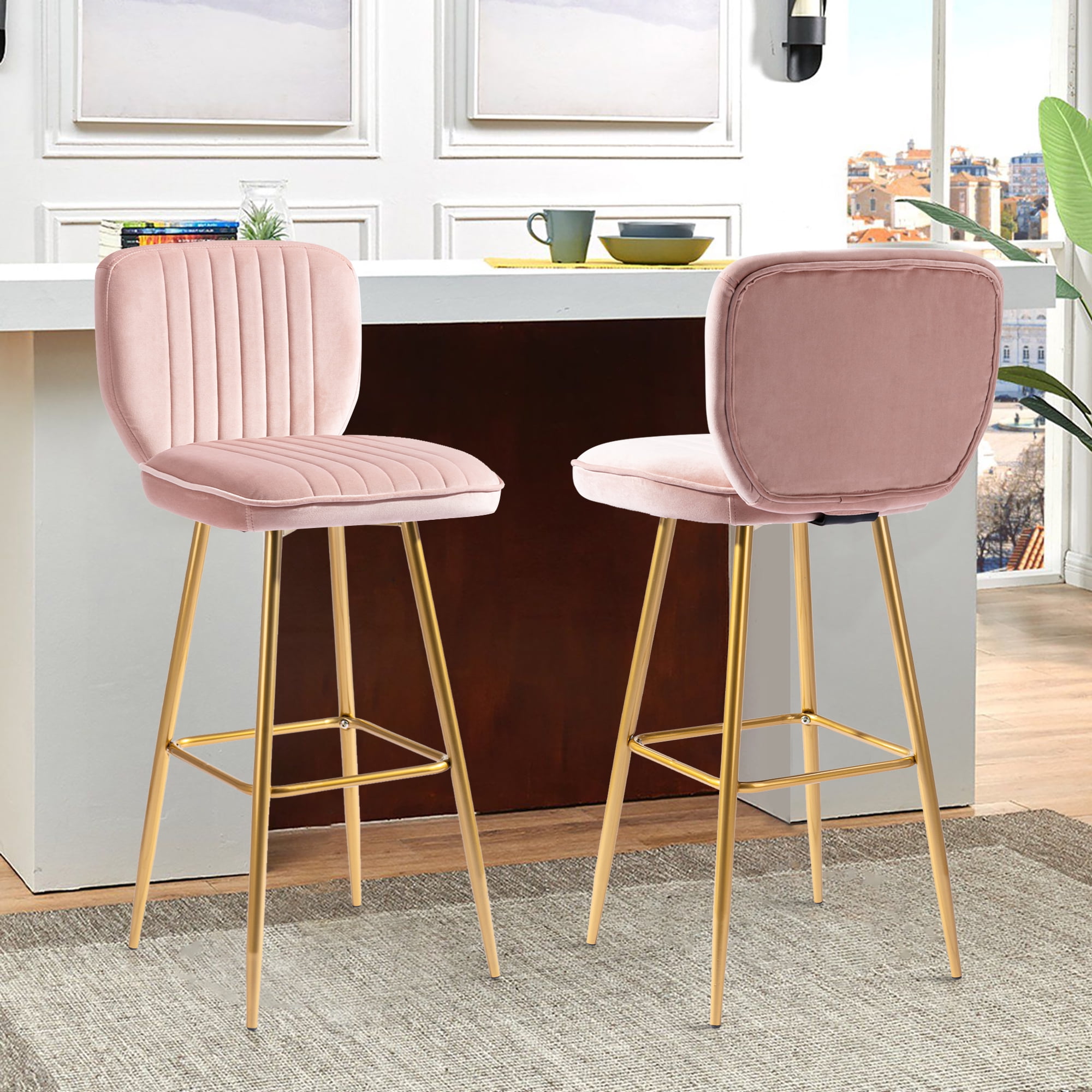 Coral Pink Velvet Bar Stool With Gold Legs atelieryuwa.ciao.jp