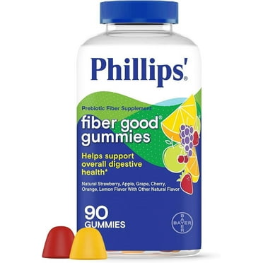 Phillips’ Fiber Good Gummies, Prebiotic Fiber Supplement with Inulin Soluble Fiber for Adults and Children, Fruit Flavored Daily Fiber Gummies, 4g of Fiber Per Serving , 90 Count