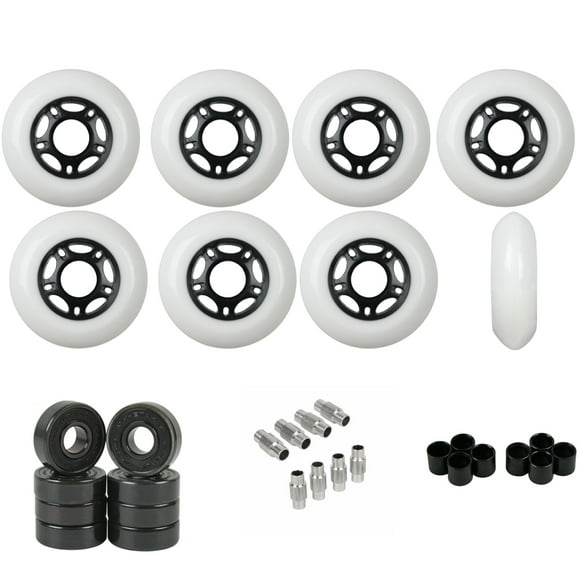 Replacement Rollerblade Inline Skate Wheels Outdoor, Ceramic Bearings, White 72mm 89A