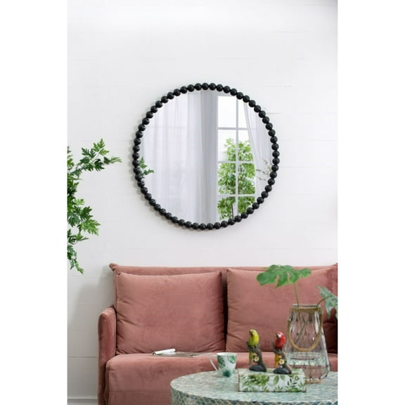CC Home Furnishings Beaded Metal Round Wall Mirror - 32" - Black