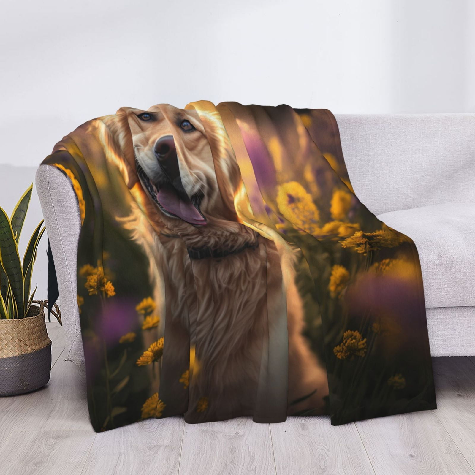 Throw Blanket for Couch - Sunset Daisy Dog Soft Comfy Lightweight Cozy Warm Throw Blanket, Fuzzy Plush Flannel Blanket & Throws for Sofa and Bed All Season