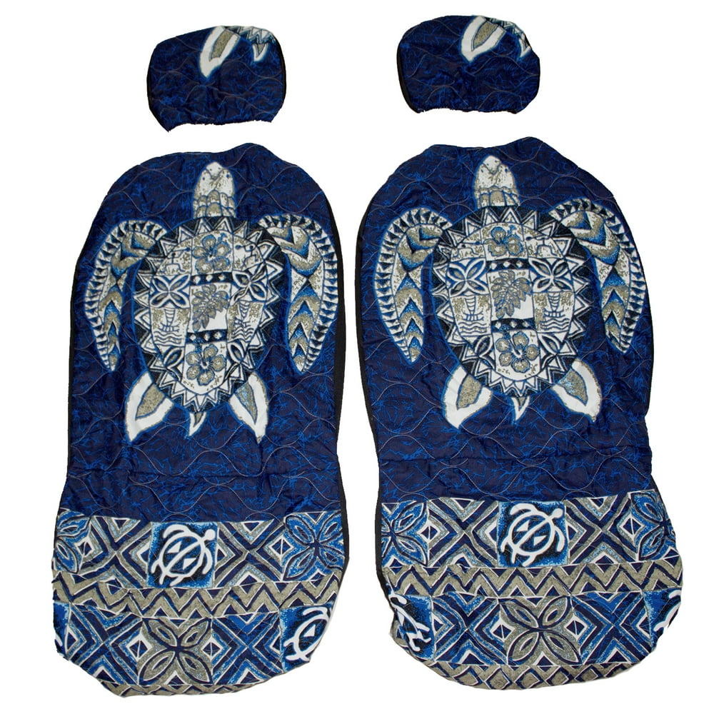 Hawaiian Car Seat Covers with Separated Headrest, Blue Big Turtle, Set