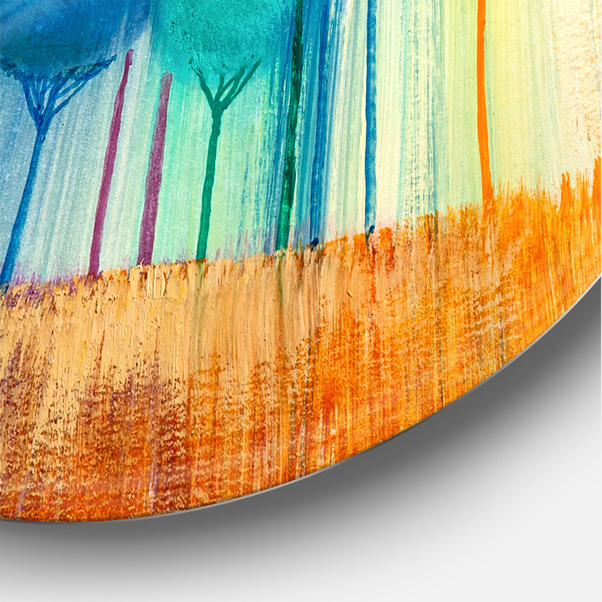 Designart 'Ornamental Colourful Trees IV' Modern Circle Metal Wall Art 36x36 - Disc of 36