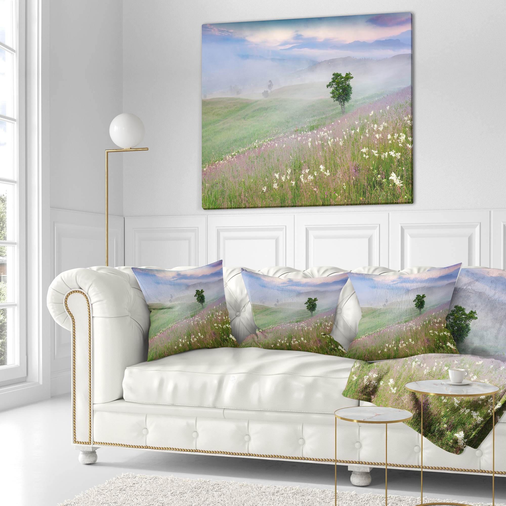 Designart Foggy Summer Morning in Mountains - Landscape Printed Throw Pillow - 16x16