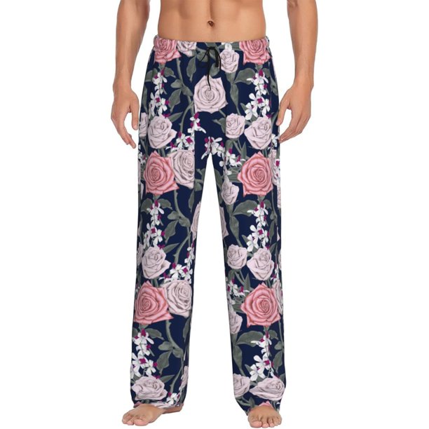 Balery Rose Flowers Pantalones de pijama para hombre, pijama ultraligero, pantalón de descanso-Medium