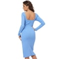 thumbnail image 3 of BEAUKEY Square Neckline Split Bandage Dresses Long Sleeve Blue Dress Party Club Women's Elegant Vesidos M, 3 of 6