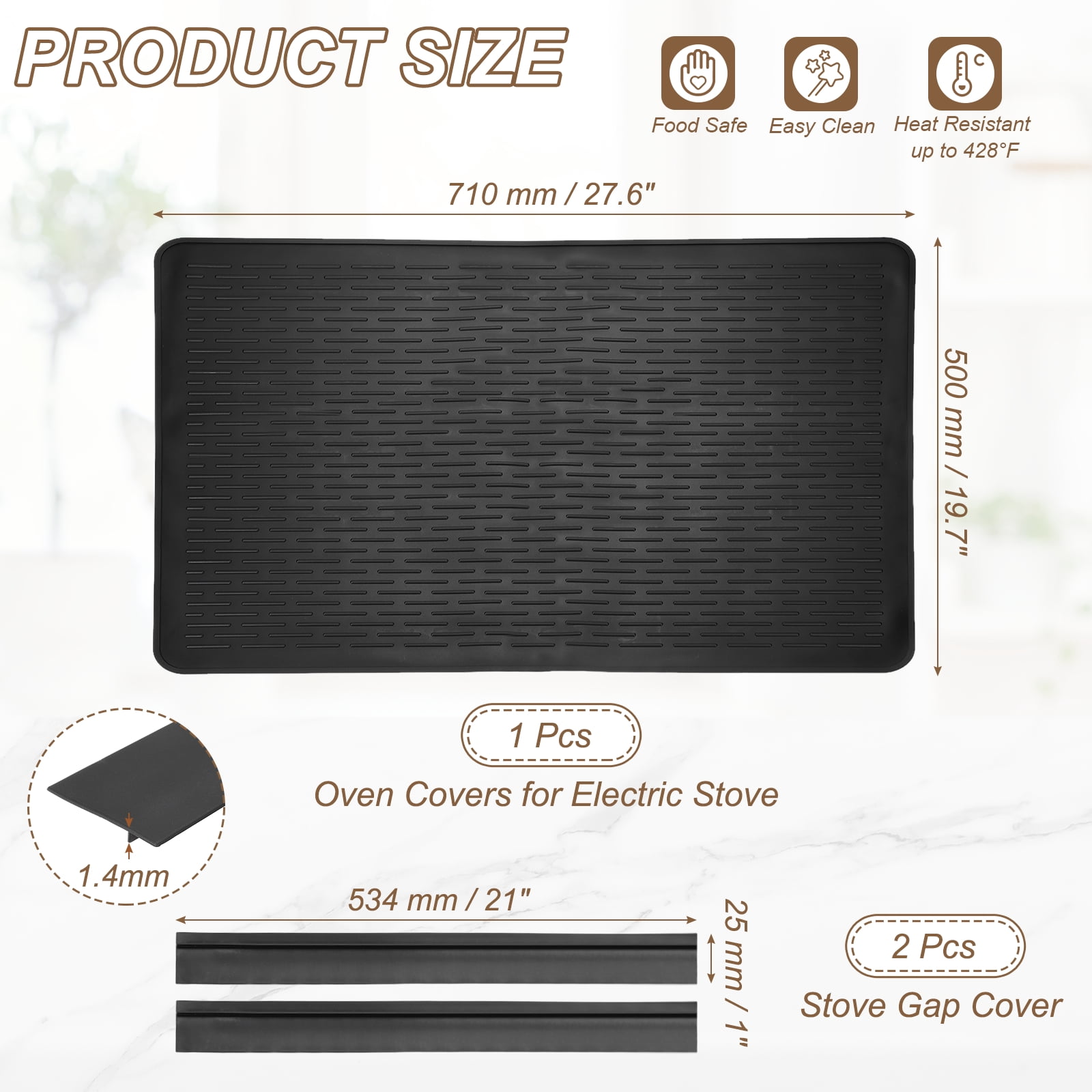 Uxcell Stove Top Cover for Electric Stove, 27.6" x 19.7" Silicone Glass Cooktop Protector Range Mats Diagonal Stripe with Silicone Gap Cover for Kitchen Oven Counter Cooktop, Black