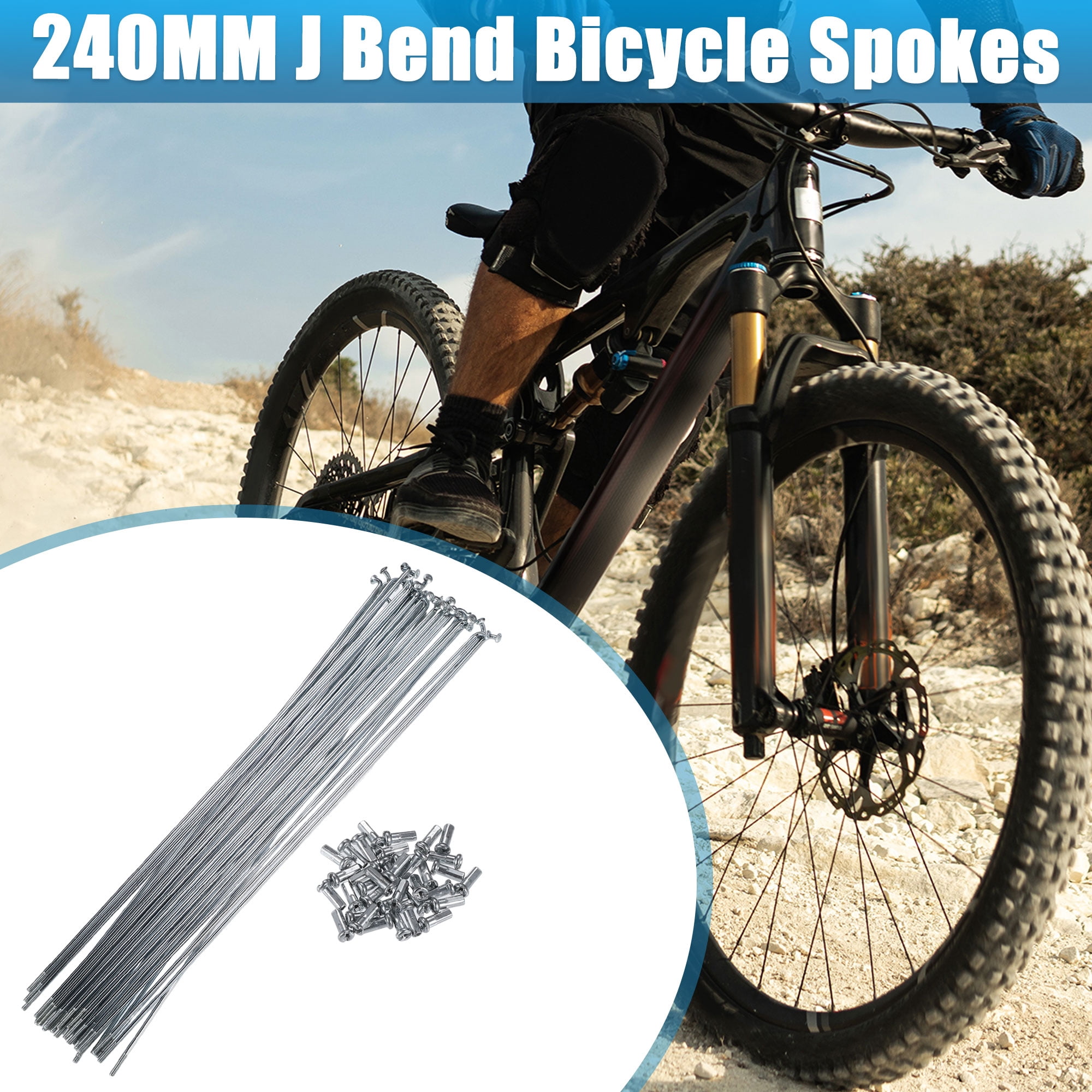 Unique Bargains 36Pcs J Bend Bicycle Steel Spokes with Brass Nipples Silver 9.45"
