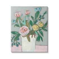 Modern Rose Blossoms Bouquet Botanical & Floral Painting Gallery Wrapped Canvas Print Wall Art