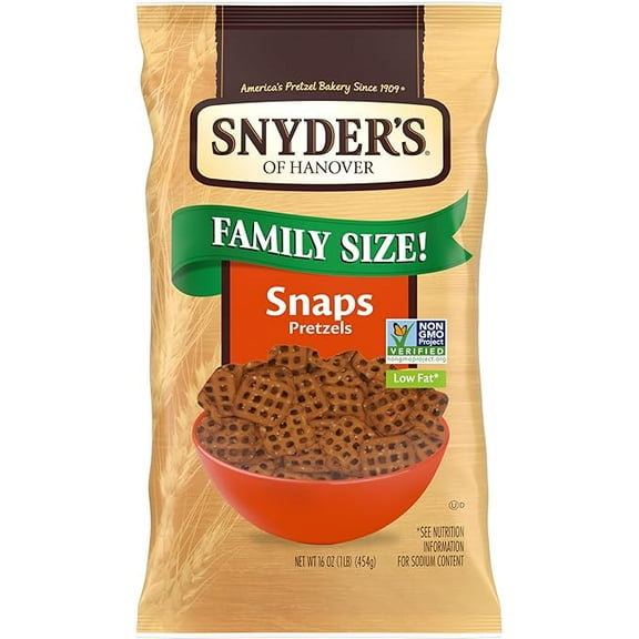 Snyder's of Hanover Pretzel Snaps, Family Size, 16 Oz Bag ( Pack of 2 )