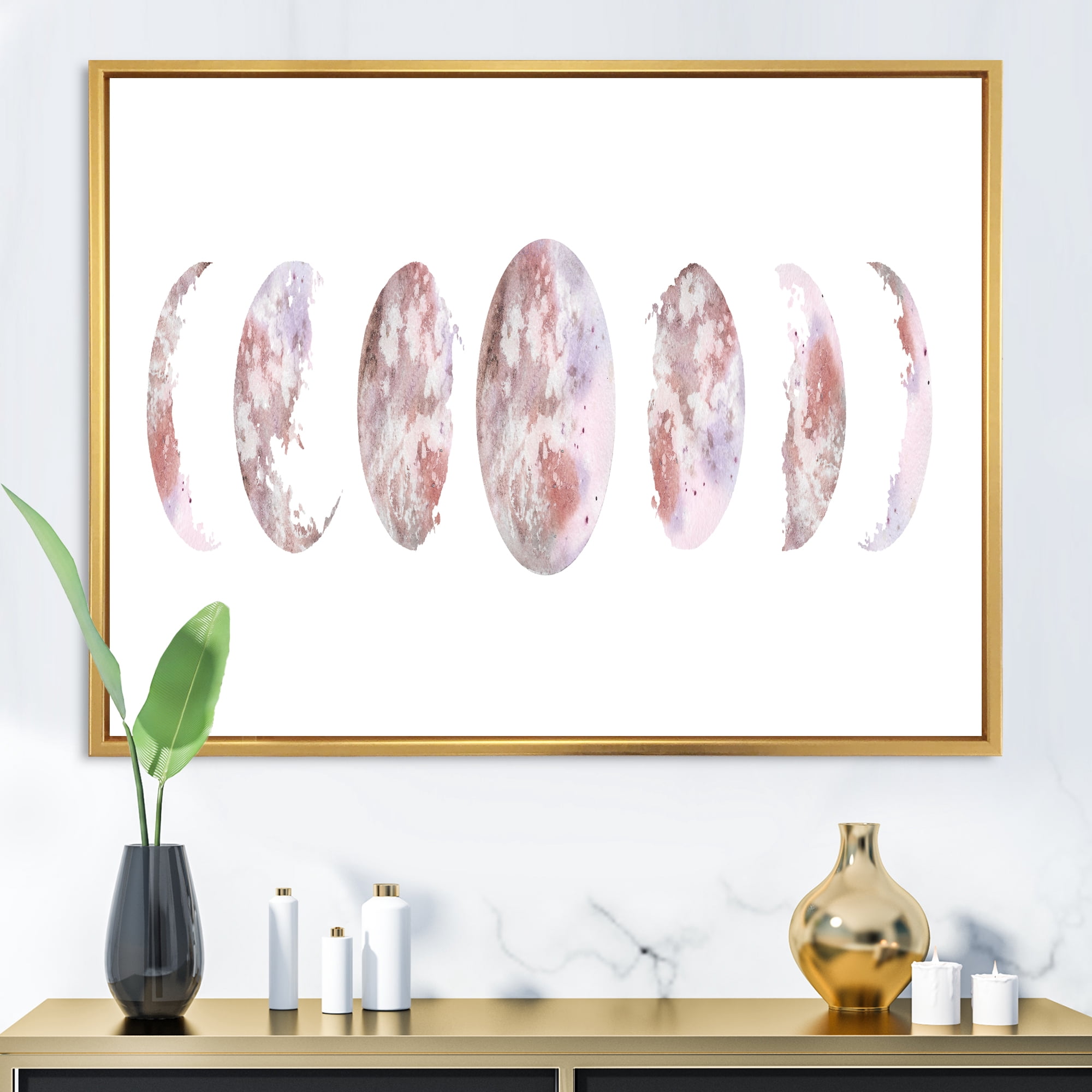 Designart 'Moon Phases On White' Modern Framed Canvas Wall Art Print