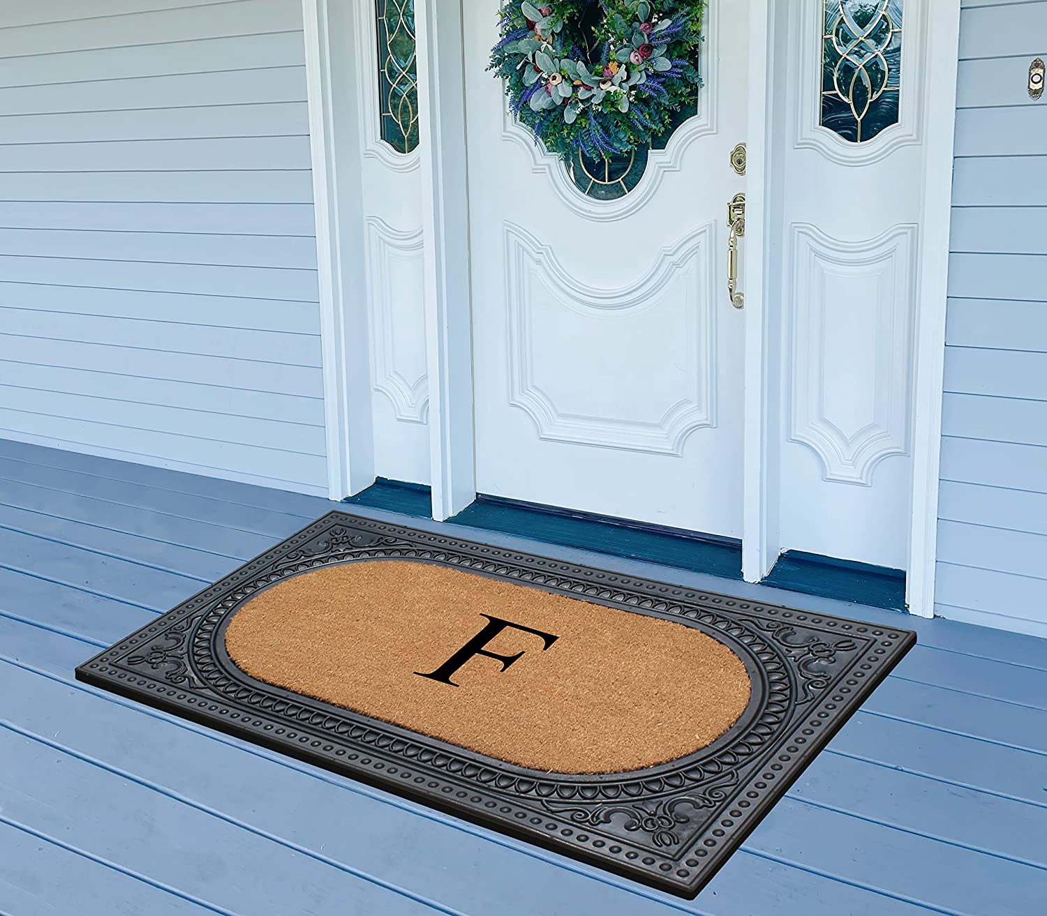 A1HC Natural Rubber & Coir 24x39 Monogrammed Doormat For Front Door, Anti-Shed Treated Durable Doormat for Outdoor Entrance, Heavy Duty, Low Profile, Easy to Clean, Long Lasting Front Porch Entry Rug