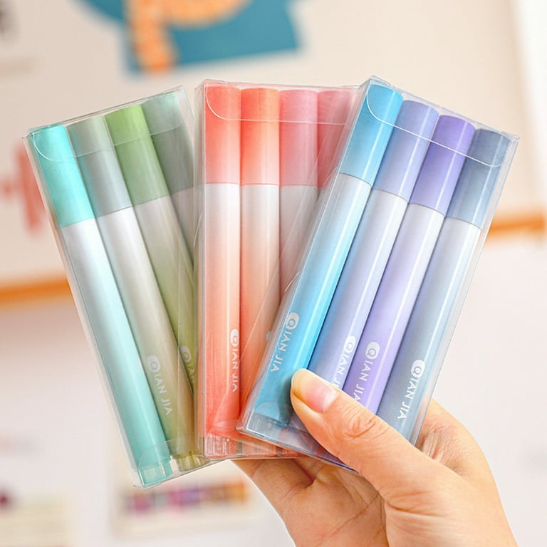 1box/4pcs Gradient Highlighter Pen, Eye Protection Slanted Head Fluorescent  Marker Pen, Student Stationery Colorful Pens For Note Taking And  Highlighting With High Aesthetics