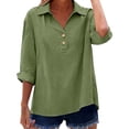 thumbnail image 2 of IMENGL Long Sleeve Shirts for Women Casual Linen 2026 Loose Fit V Neck Button Down Cute Solid Summer Beach Soft T-Shirt Women's Basic Tee Long Sleeve Tops,Green, 2 of 8