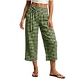 thumbnail image 6 of YanHoo Plaid Capris for Women Elastic Waisted Wide Leg Capri Pants Casual Comfy Vacation Cropped Trousers with Pockets, 6 of 8