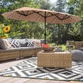 thumbnail image 3 of Alpha Joy 13ft Large Double-Sided Outdoor Patio Umbrella with Colorful Solar Lights, Beige, 3 of 9