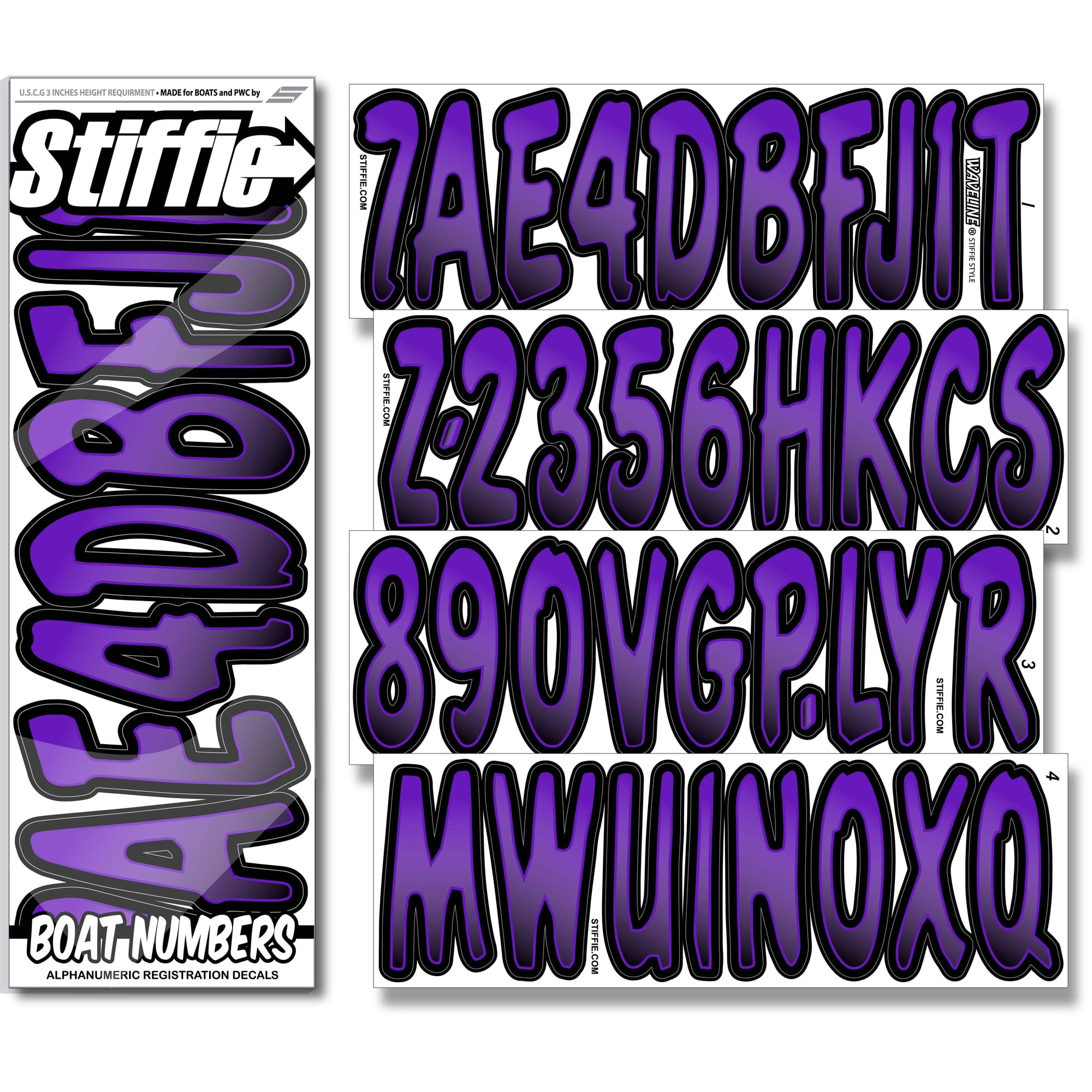 STIFFIE Waveline Purple/Black 3” Boat PWC Registration Decals • Numbers Letters Stickers