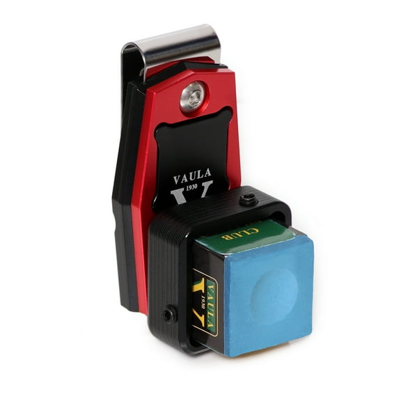VAULA Billiard Metal Magnetic Pool Cue Chalk Holder with Chalk - Red/Black