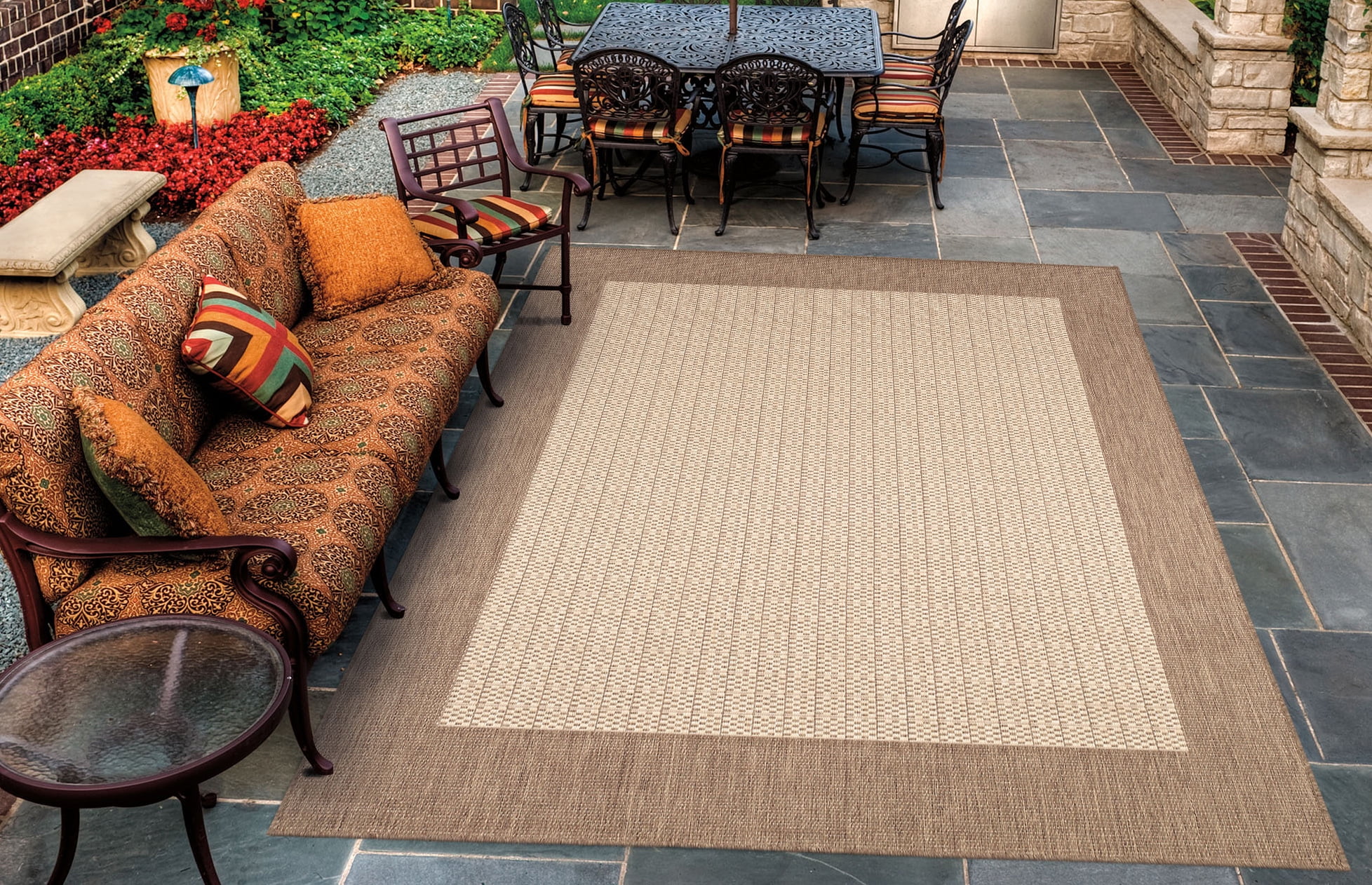 Couristan Recife Checkered Field Rug, Natural/Cocoa