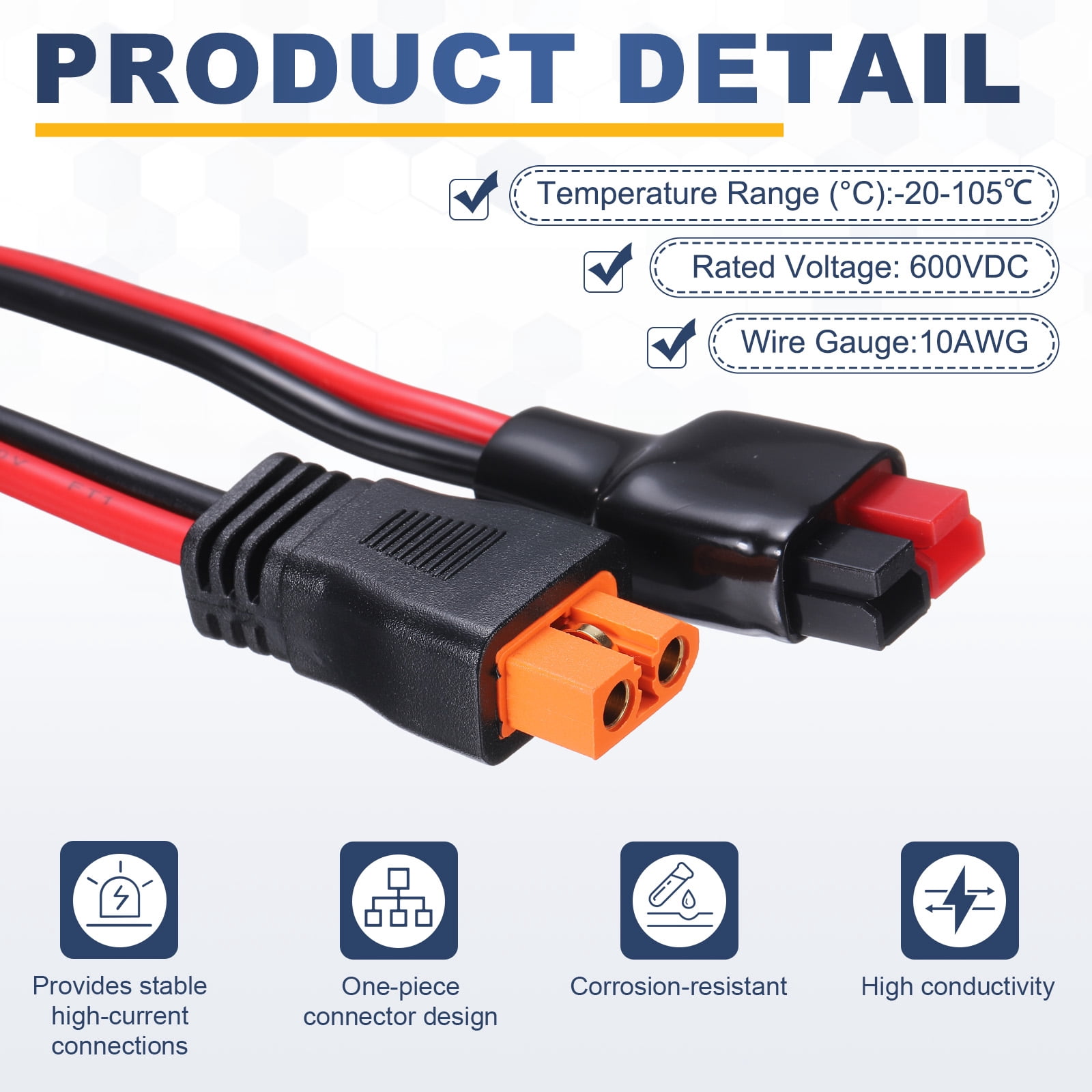 Uxcell 600VDC XT60i Extension Cable, 6.6FT XT60i Female to Battery Connector Single-pole Red and Black Plug Connector Cable for RC Battery Portable Power Station Solar Panel