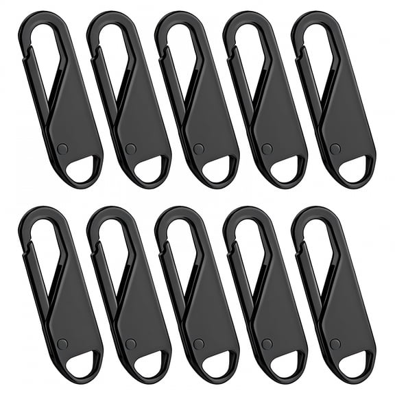 TUWAFE 10 Pcs Metal Zipper Pull Replacement, Universal Zipper Repair Kit for Jackets, Bags, Pants, Backpacks, Black