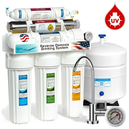 Express Water 6-Stage Reverse Osmosis Water Filter System Ultraviolet Undersink Gauge 50 GPD - ROUV5MG