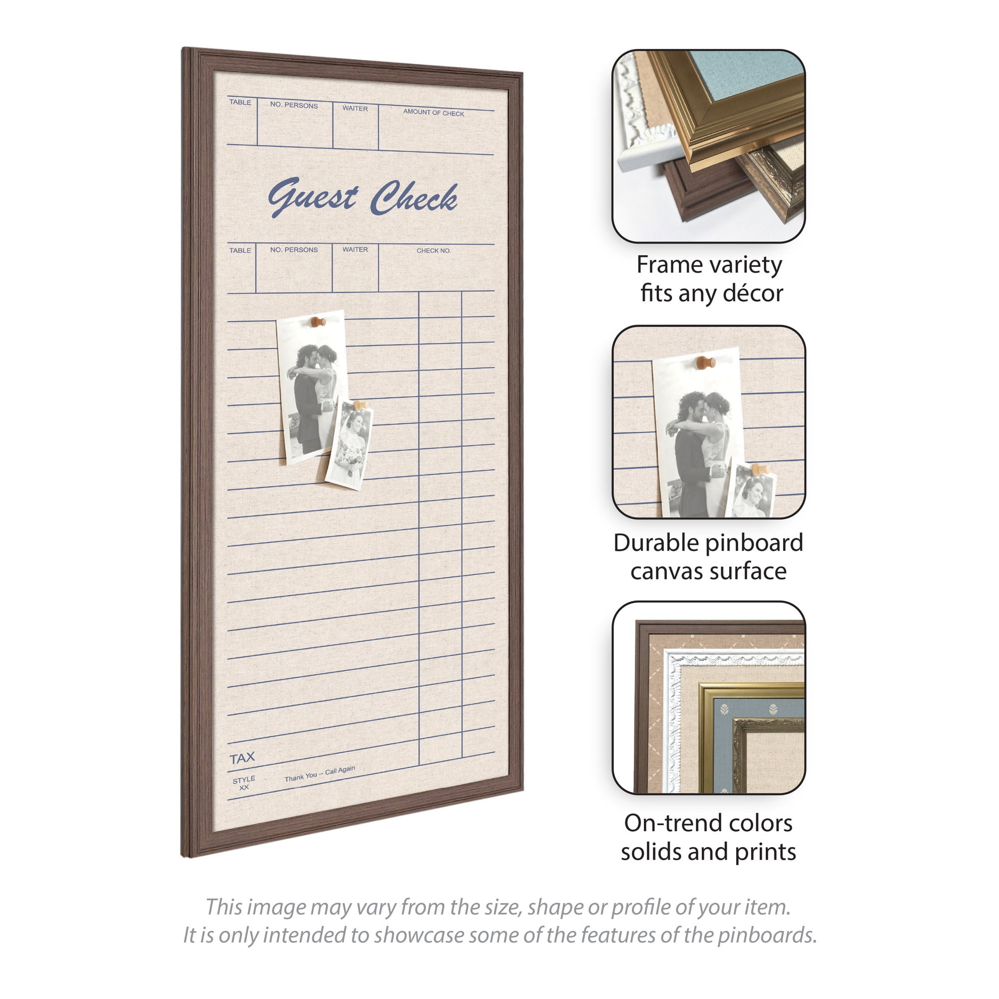 Kate and Laurel Framed Fabric Pinboard 18 x 42, Linen Guest Check Printed Linen Classic Bulletin Board for Use as a Vision Board or Wall Organization, Florence Gold Frame