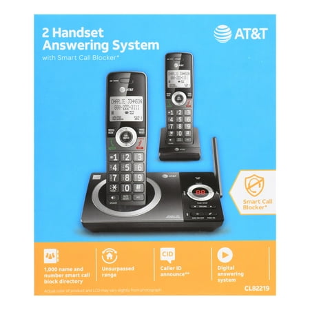 AT&T 2-Handset Expandable Cordless Phone with Unsurpassed Range, Smart Call Blocker and Answering System, CL82219 (Black)